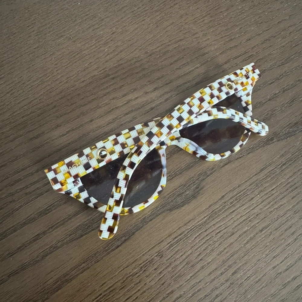 Mosaic Check Cat-Eye Machete Sunglasses